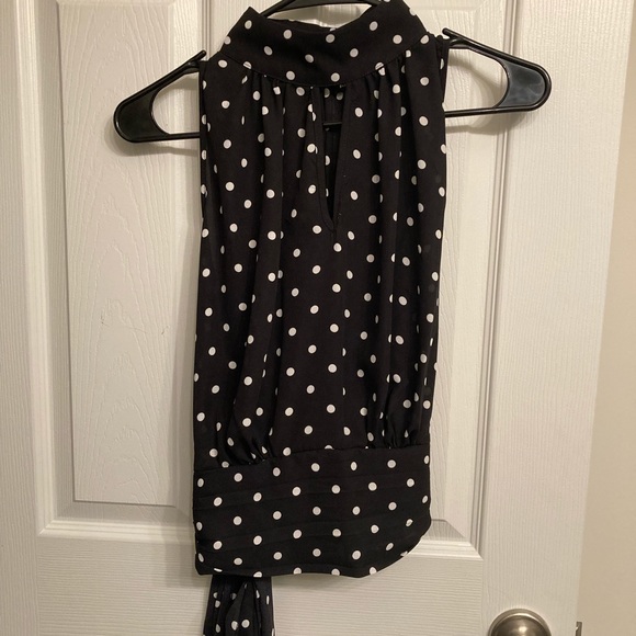 New York & Company Tops - SOLD: NWT black & white polka dot key hole/tie detail top